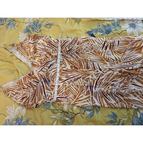 Mango silk bamboo pattern spaghetti strap jumpsuit sz xs brown and orange euc - Picture 5 of 6